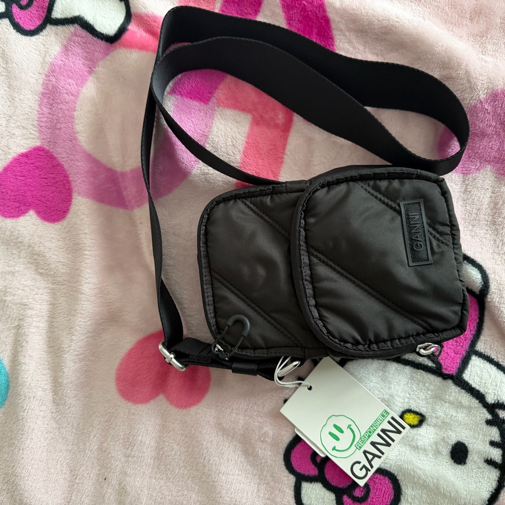 Ganni Black Quilted Dual-Pocket Bag (New with tag)
